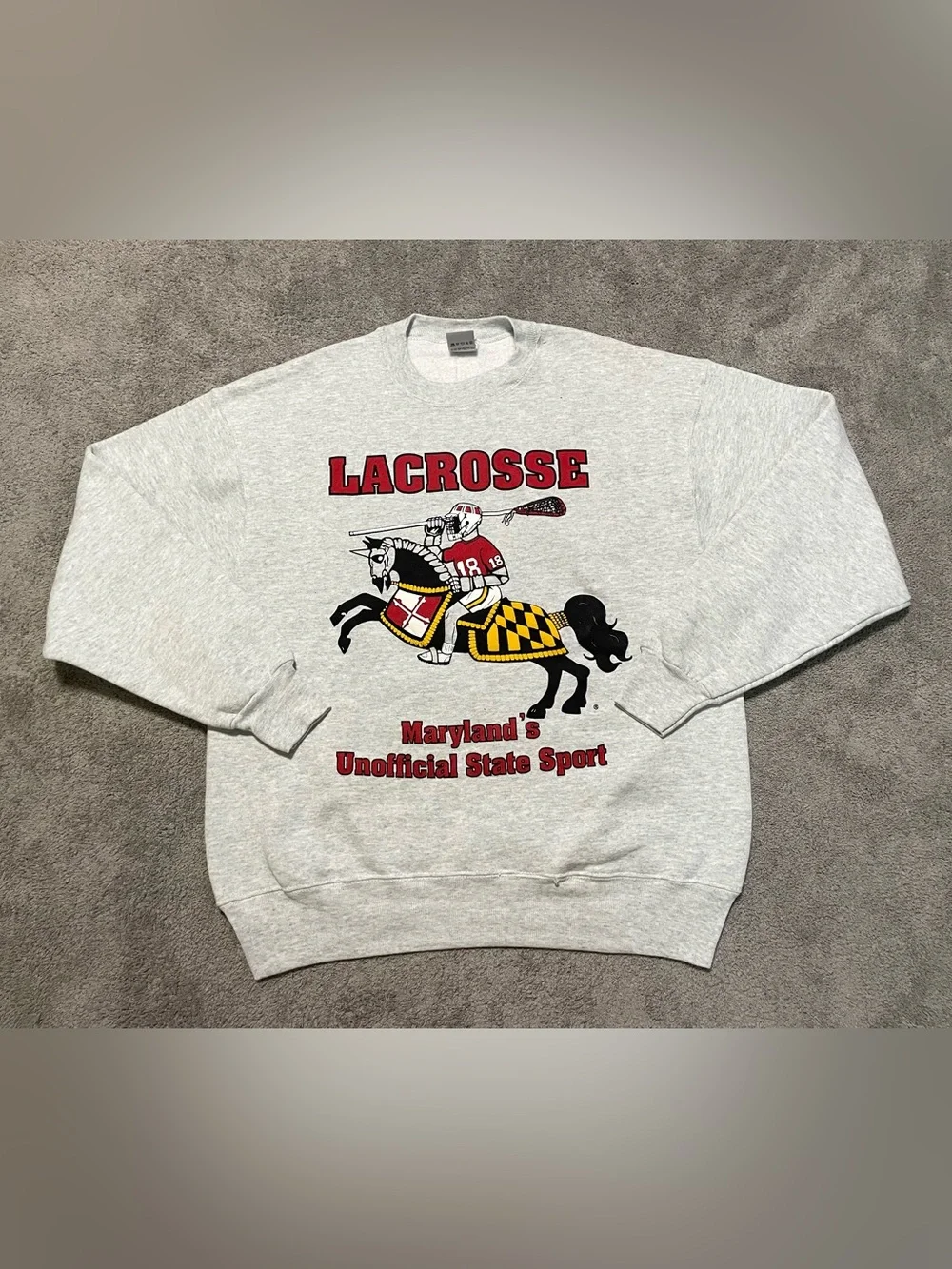 Vintage 90s Maryland Lacrosse Jousting Spoof Sweatshirt Mens L USA Fruit Loom